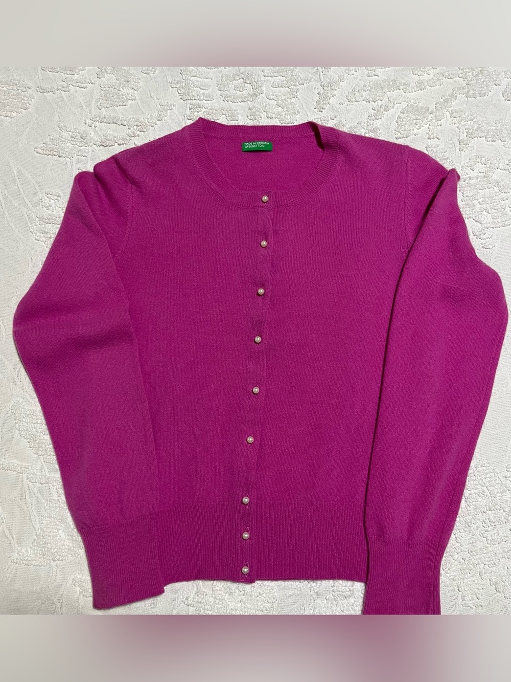Vintage Pearl Button-Front Women's Sweater Cardigan - Fuchsia Pink - cottagecore